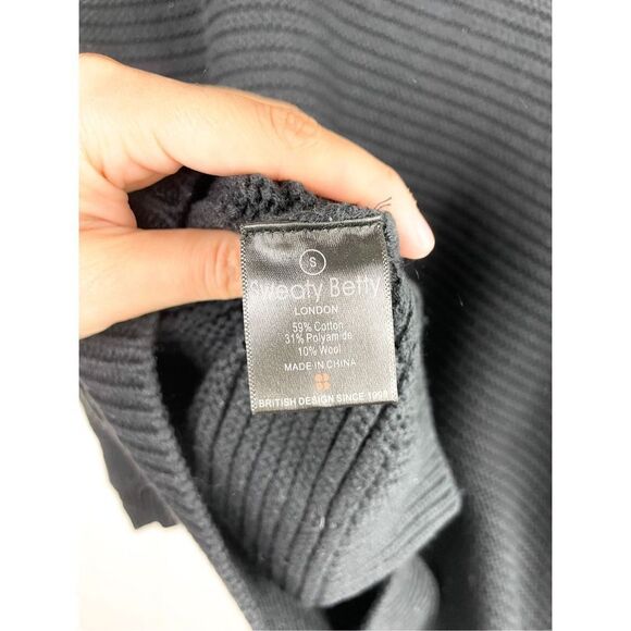 Sweaty Betty London Ribbed Cowl Neck‎ Black Wool and Cotton Blend Sweater Size S - Picture 6 of 9